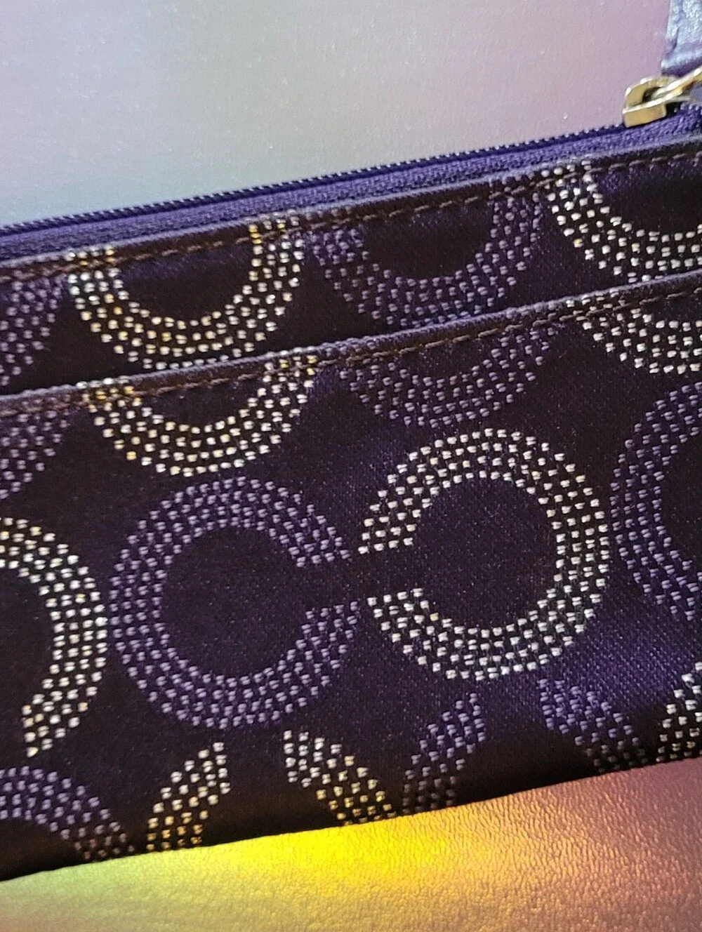 New Coach Navy and Silver Signature Circle Print Zip Top Coin Purse